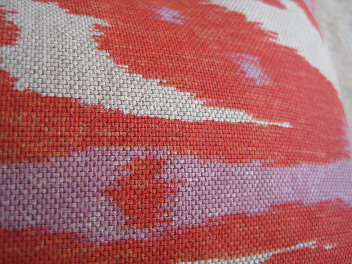 Ikat Designer Pillow - Firecracker - Coral - Orange - 18 inch - Ikat Pillow - Decorative Pillow - Orange Pillow - Coral Pillow