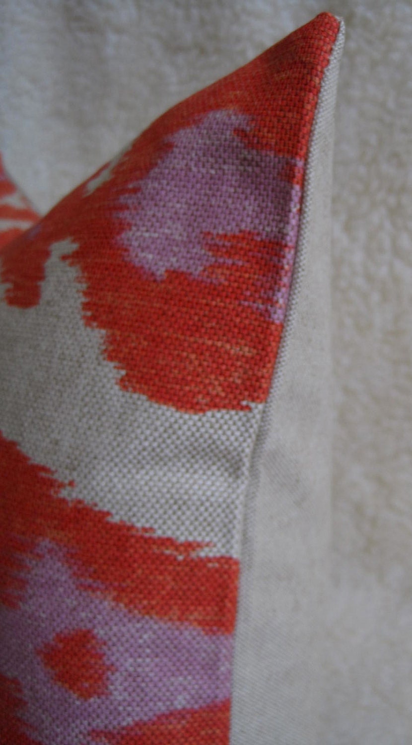 Ikat Decorative Pillow - Red Orange Coral Linen - 12x18 inch - Zipper Enclosure - Accent Pillow - Designer Pillow - Lumbar Pillow