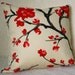 Pair of 2 Cherry Blossoms Decorative Designer Pillows / Red and Chocolate Brown / 18x18 / Zipper Enclosure