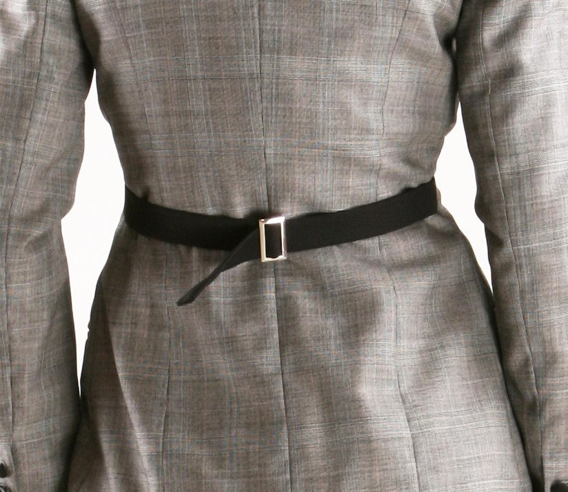 3 buttons, grey plaid jacket with open pleat