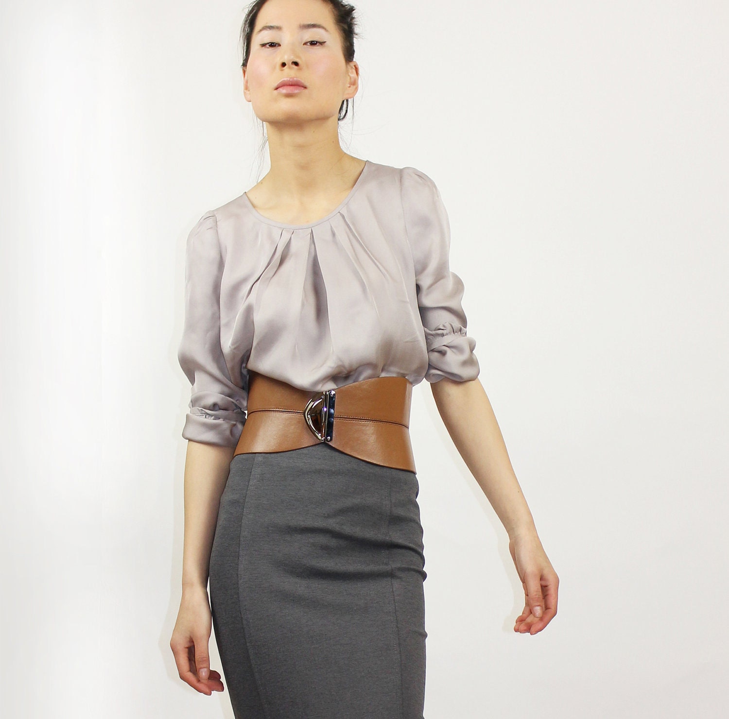 Front pleated silk blouse