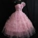 Vintage 1950's 50s Strapless Lavender Tulle Ribbon Flowers Circle Skirt Party Prom Wedding Dress