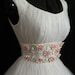 Vintage 1950's 50s White Ruched Chiffon Organza Applique Flowers Party Prom Wedding Dress Gown