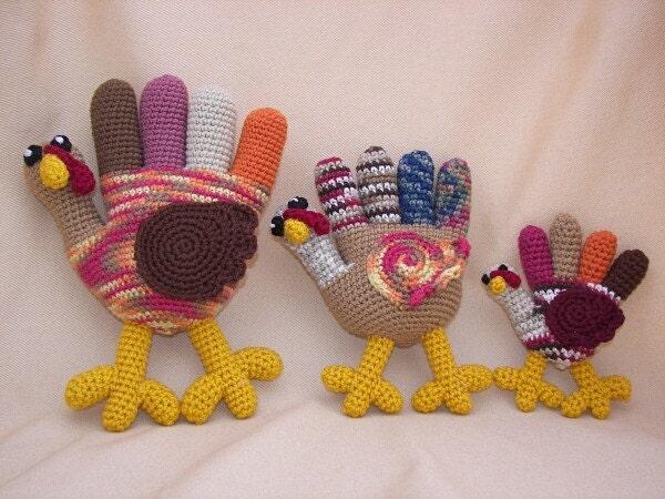 Hand Turkey Trio Crochet Amigurumi Pattern