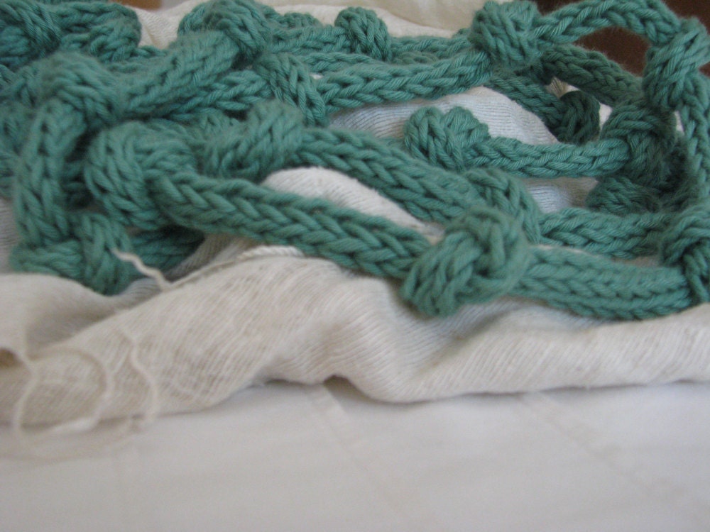 Mint green necklace - knitted jewelry - eco cotton Infinity necklace - Europeanstreetteam