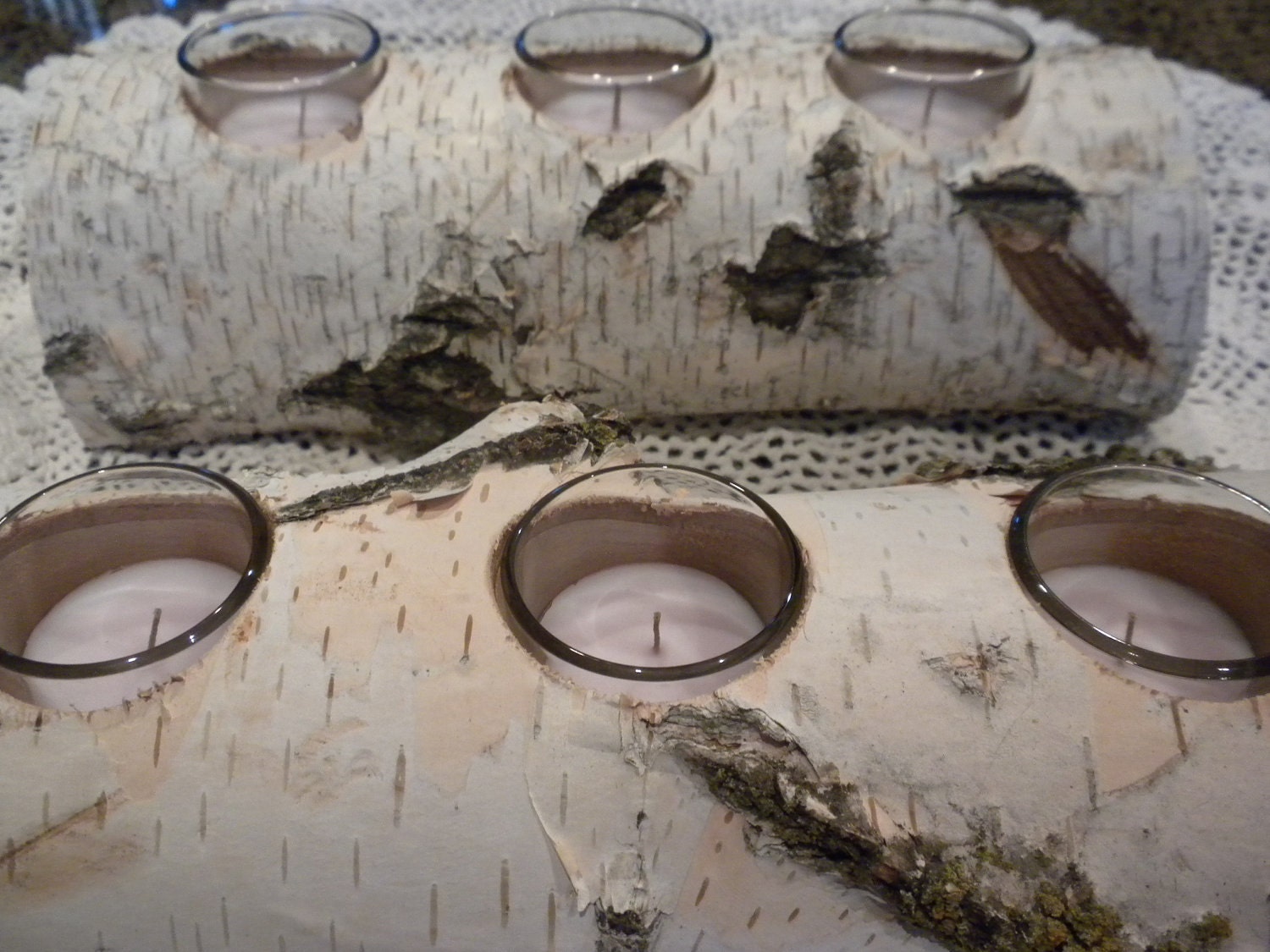 2 White Birch Logs Candle Holders Perfect for Weddings, Centerpieces, Fireplace