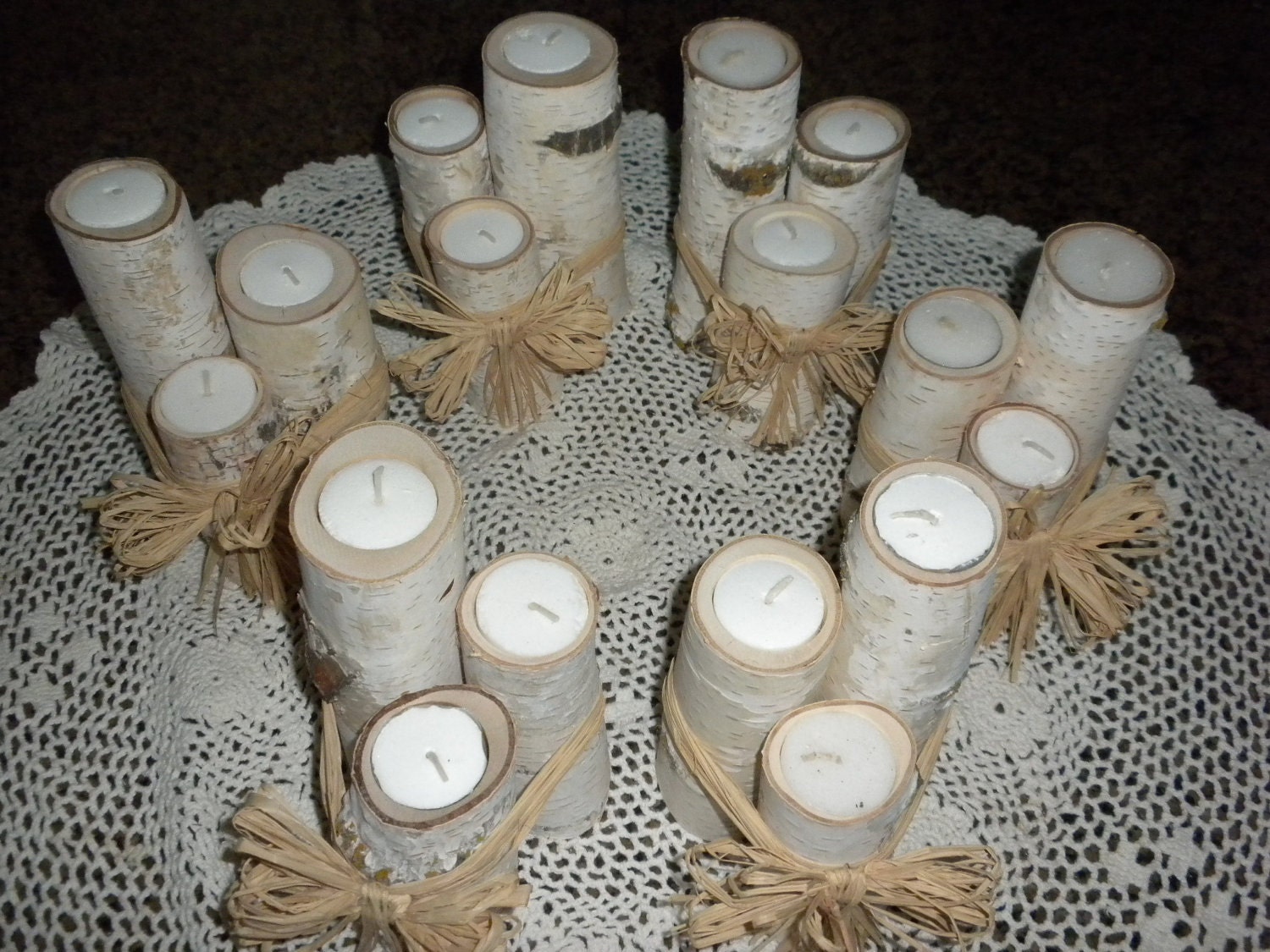 6 Sets of 3 White Birch Tealite Candle Holders Perfect for Weddings, Christmas Decorations, Centerpieces