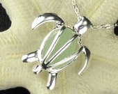 Sea Turtle Necklace Light Aqua GENUINE Sea Glass Silver