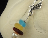 Red Sea Glass Necklace Sterling Silver Yellow Aquamarine