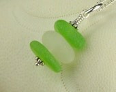 Lime Green Stacker Sea Glass Pendant Necklace Sterling Silver