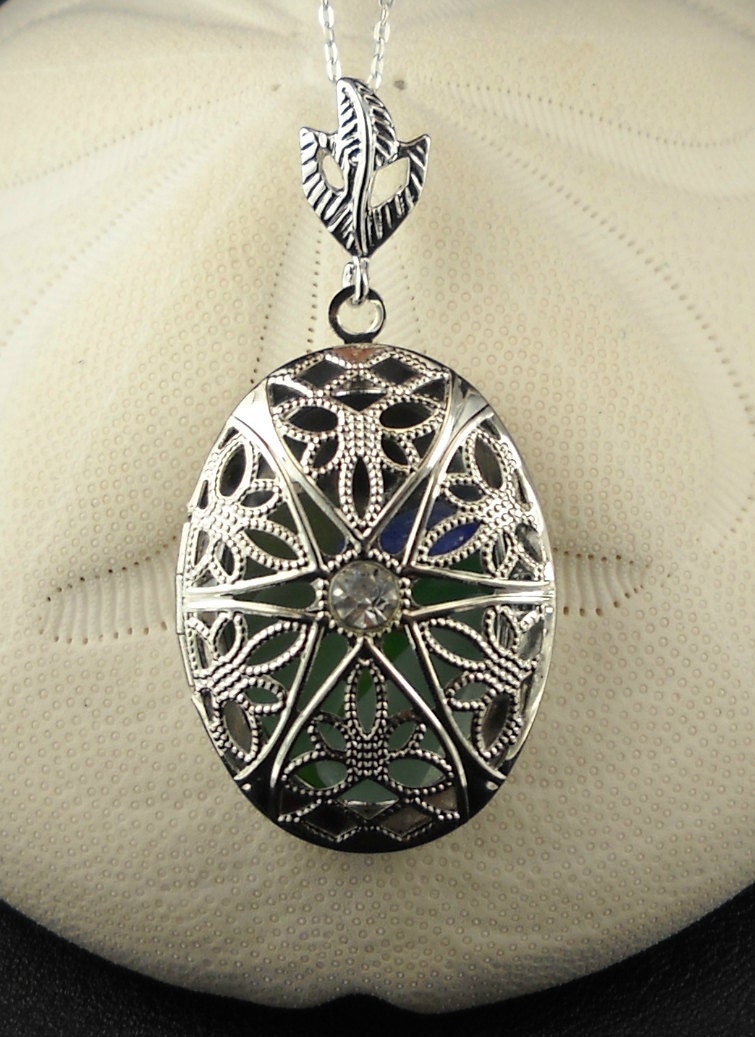 Victorian Locket Necklace Sea Glass Rainbow