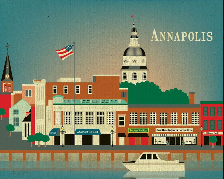 Downtown City Dock Annapolis, Maryland Skyline, Wall Art Poster Print Gift for Home, Office, Nursery- style  E8-O-ANN