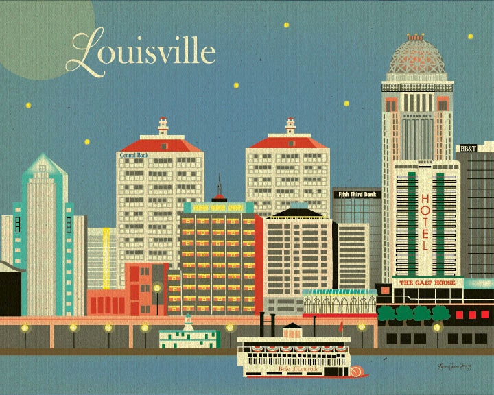 Louisville, Kentucky Skyline -  Wall Art Poster Print for Home, Office, and Nursery Top Seller - style E8-O-LOV