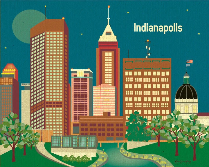 Indianapolis, Indiana skyline- Destination Poster Print Art for Home, Office, and Nursery style E8-O-IND2