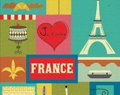 Eiffel Tower, Paris France Collage - Original Vertical Art European City Poster Print for Home, Office, and Nursery  - style E8-O-FRA