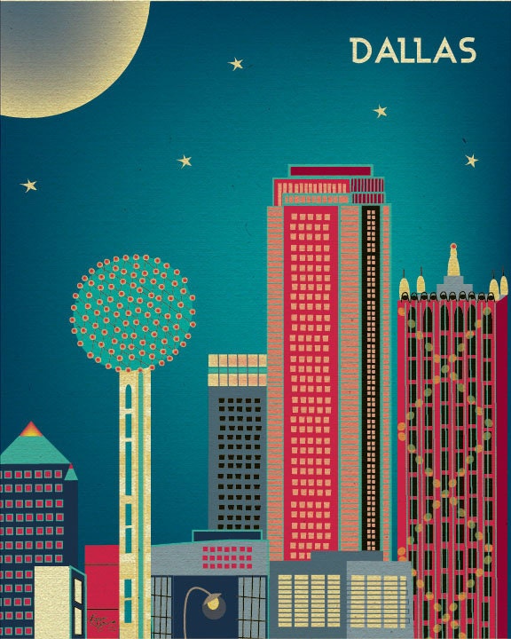 Dallas, Texas Skyline, Vertical City Wall Art  Poster Print  for Home, Office, and Nursery  - style E8-O-DAL