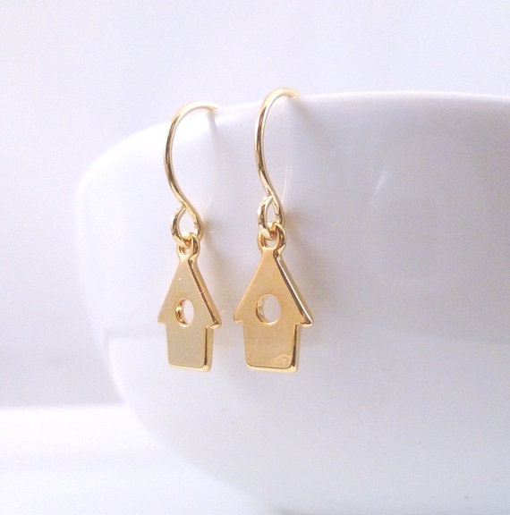 Tiny Birdhouse Earrings little delicate by ConstantBaubling