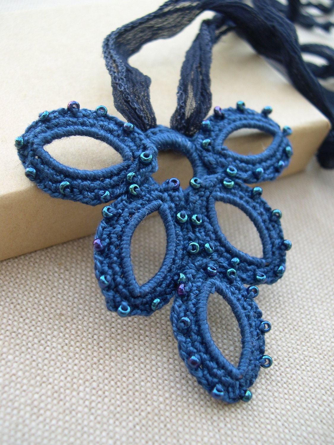 Ocean Blue Pendant Charm Necklace - Lace Fashion 2013 - Crochet blue Necklace -  Bridesmaid blue necklace - mothers day gift idea