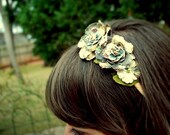 olive, gray, and turquoise flower headband for women and girls: margo