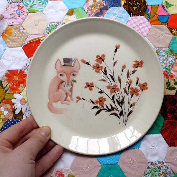 Mr Fox in the Autumn Fields Vintage Illustrated Plate