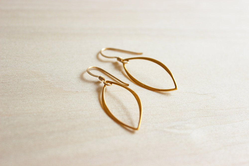 24k Fine Gold Vermeil Marquis Hoop Earrings  - hollow teardrop iris shape drop dangle hammered - fine jewelry - Pyrna by Amore Valkyrie