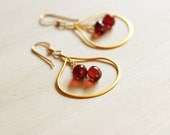24k Fine Gold Vermeil Lotus Shaped Hoops with Garnets - faceted briolette gemstone jewels - fine jewelry - by Amore Valkyrie