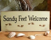 Sandy Feet Welcome Shabby Painted Beach Sign