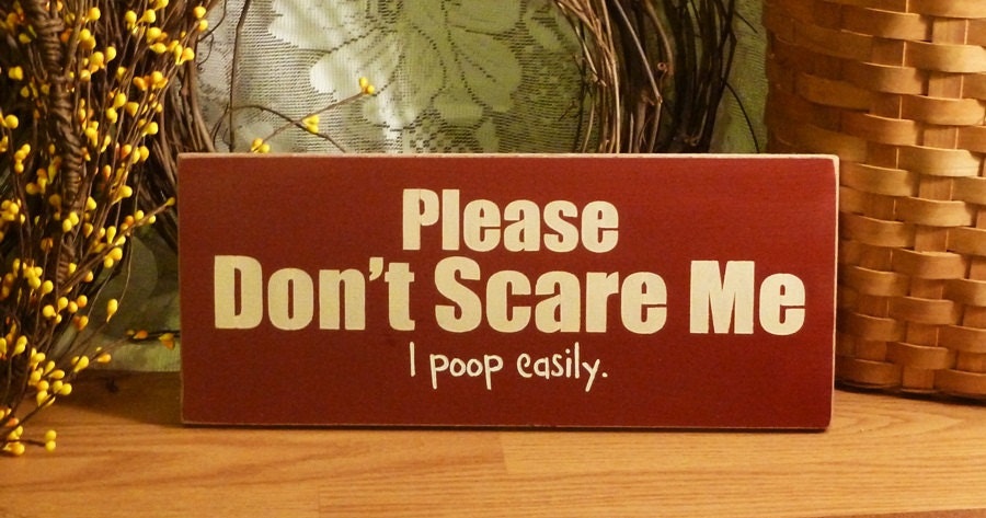 Please Don't Scare Me I Poop Easily Funny Painted Wood Sign