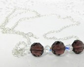 Plum Glass Bead, Swarovski AB Crystals, & Silver Plated Chain Necklace
