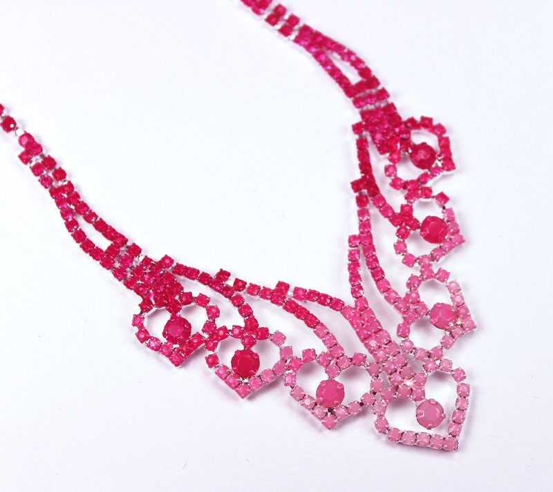 Painted Rhinestone Neon Pink Ombre Necklace