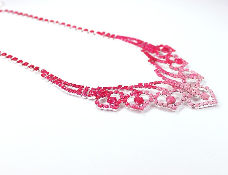 Painted Rhinestone Neon Pink Ombre Necklace