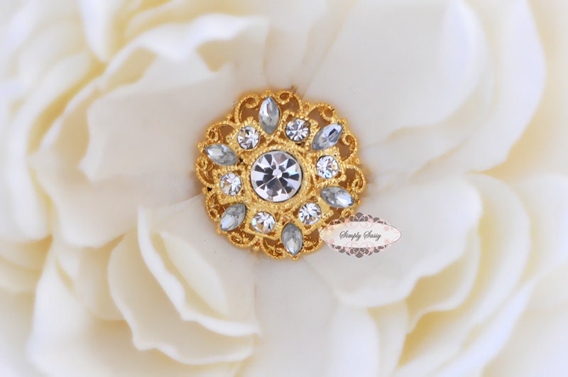 5pcs RD154 Clear Rhinestone Gold Metal Flat Back Embellishment Buttons flowers invitations favors bouquets napkins accessories hair clips