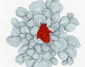 Red Anatomical Heart Collage  - Limited Edition Print - 11.5 X 8 inches