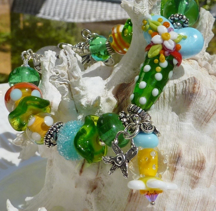 RESERVED Lampwork Bracelet SUMMER GARDEN