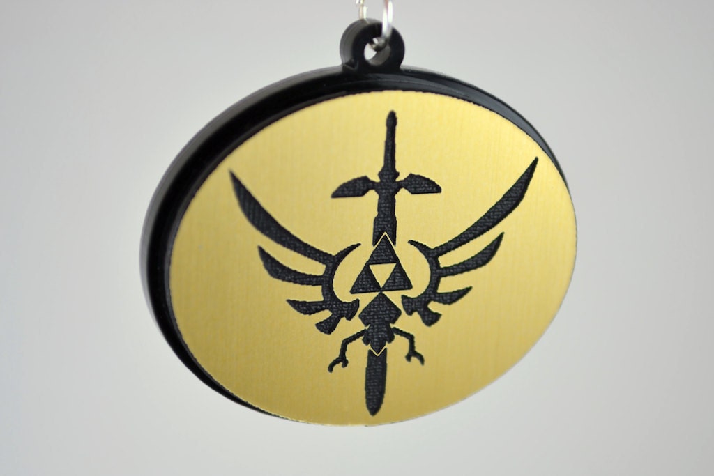 Legend of  Zelda Hylian Sword Necklace -  Laser Engraved Acrylic Medallion - Laser Cut