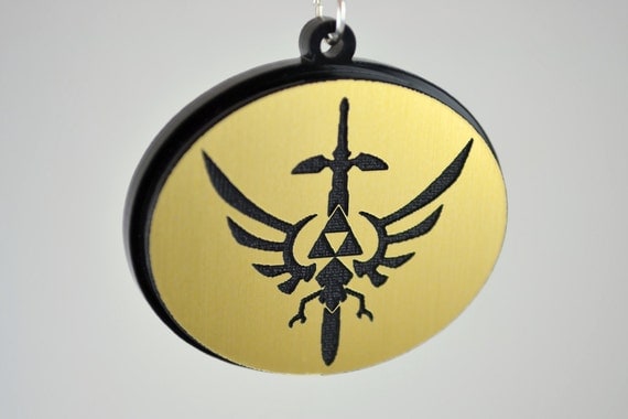Legend of  Zelda Hylian Sword Necklace -  Laser Engraved Acrylic Medallion - Laser Cut