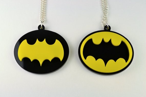 Pair of Retro Batman Symbol Pendant Friendship Necklaces - Laser Cut Acrylic - 4 Dollar Discount