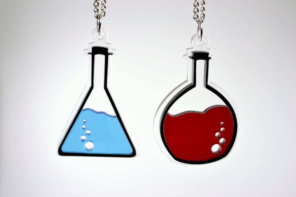 Health and Mana Friendship Necklace Set - Laser Cut Acrylic Best Friend Gaming Potion Pendants