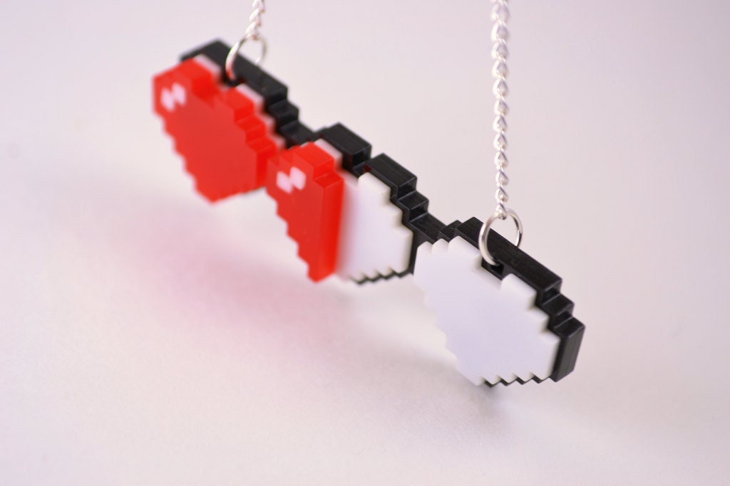 Health Bar Three Pixel Hearts Necklace - Laser Cut Acrylic  - Legend of Zelda Health Hearts Necklace
