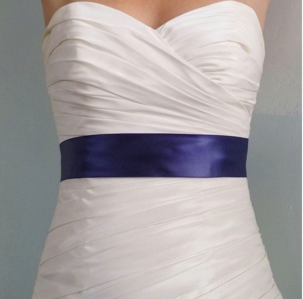 Ready to Ship Wedding Sash Belt  Navy Blue - 2 Inch Navy Simple Satin Bridesmaid sash