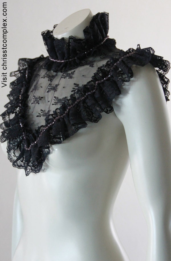 Lace Collar Detachable Neck Piece Steampunk Black Ruffles Kawaii Lolita -  Beautiful, edgy and extremely Chrisst - SPECIAL ETSY PRICE