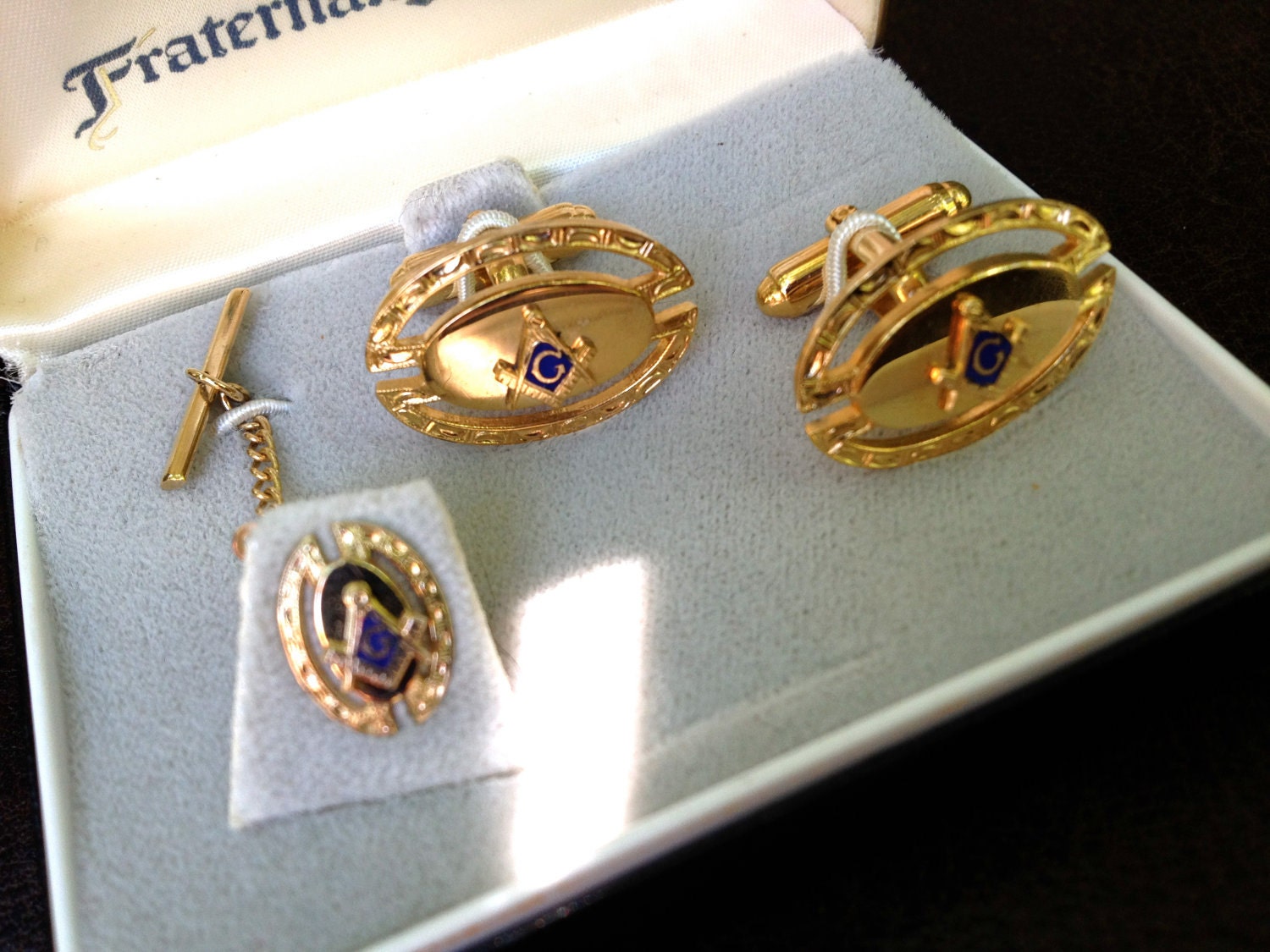 vintage cuff links - Anson Masonic cufflink set