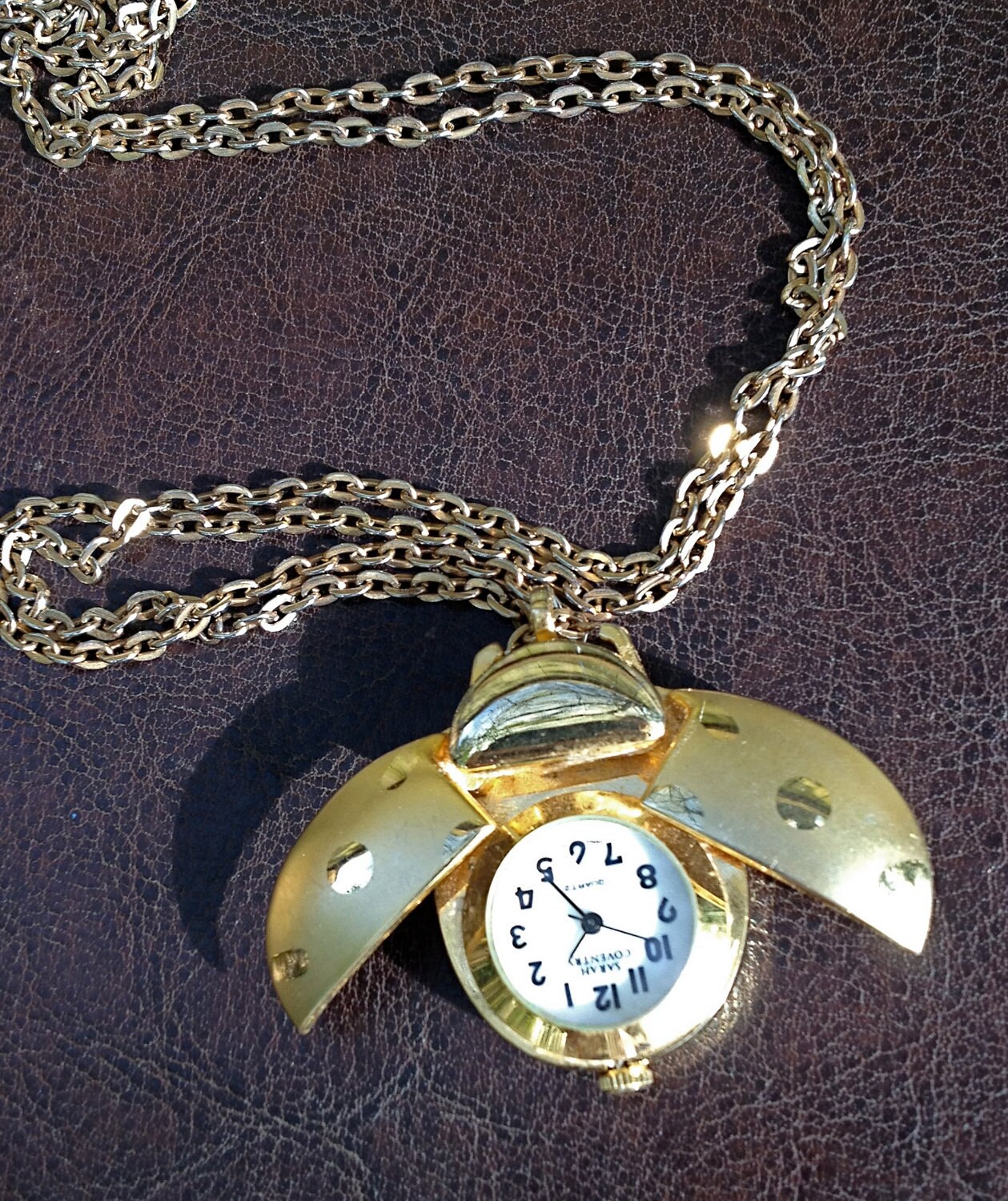 vintage Sarah Coventry necklace ladybug watch/clock by mkmack