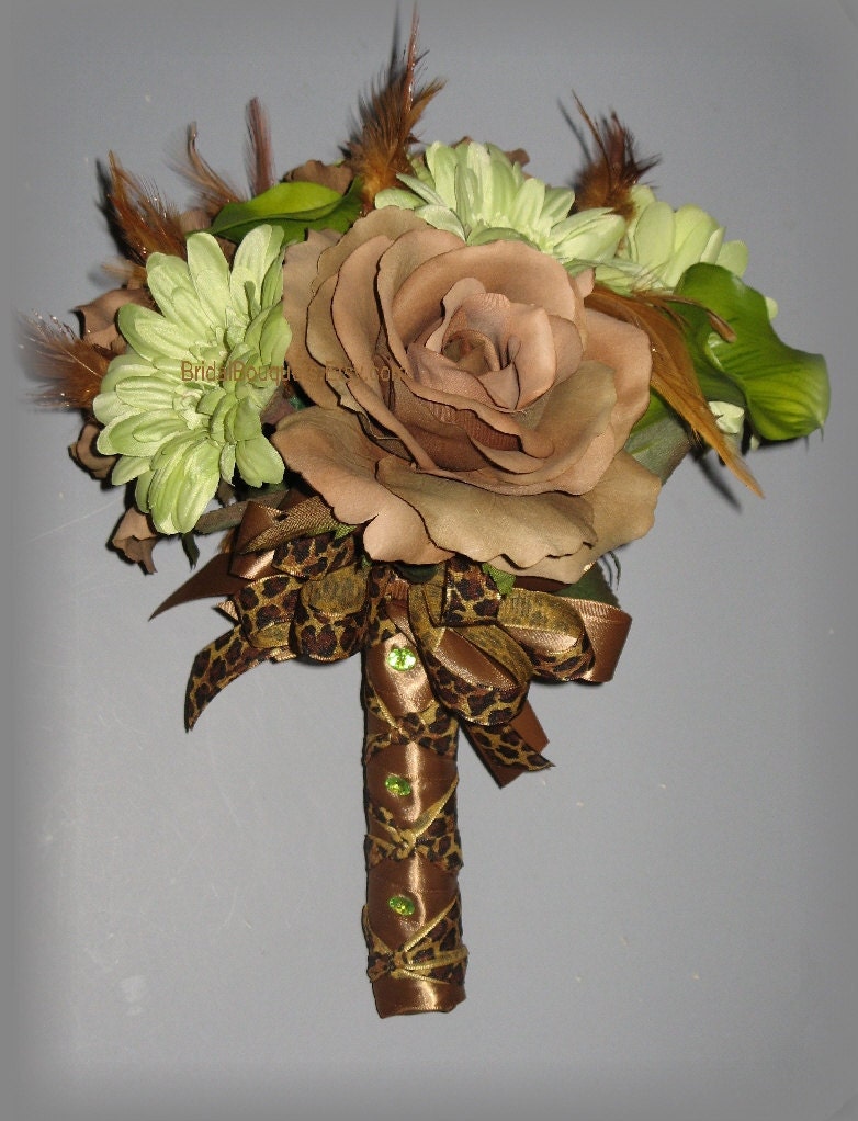 Jungle Fever Mocha and Pistachio Silk Wedding Bouquet Set