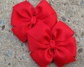 2 Red Hair Bows Large hair bow