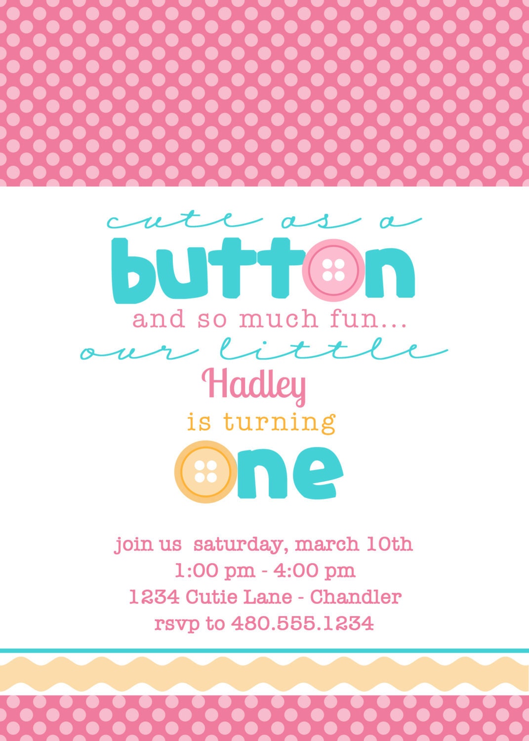 PRINTABLE PARTY INVITATION - Cute as a Button Birthday or Baby Shower Invite - Fresh Chick Designs