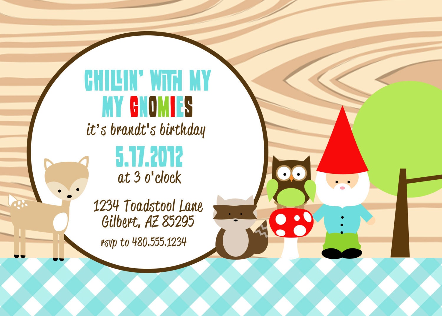 Printable Party Invitation - Woodland Gnome Digital Birthday Invite - Fresh Chick Designs Il_170x135