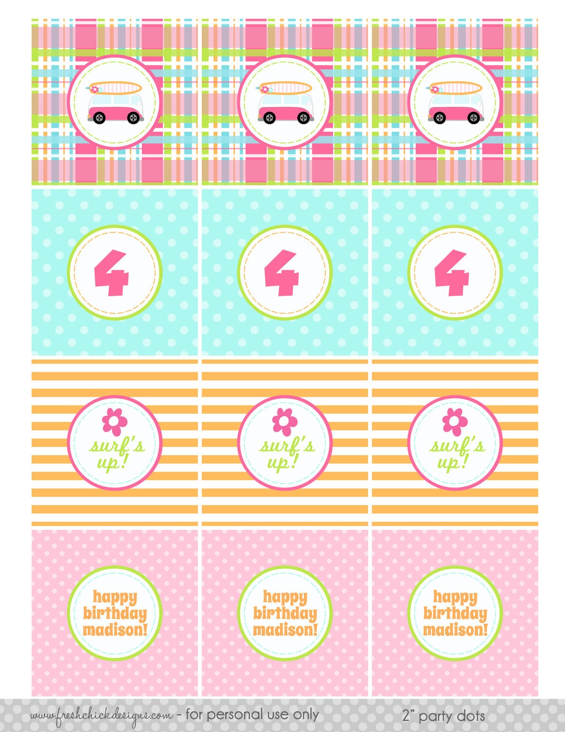Printable Party Dots - Surfer Girl Birthday Party or Shower - Petite Party Studio Il_170x135