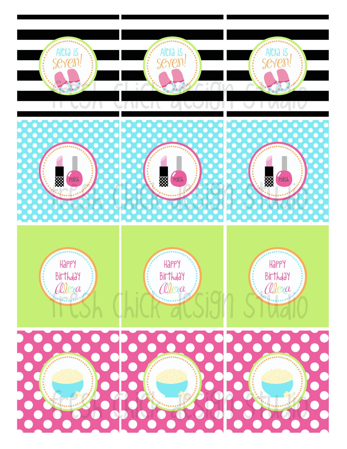PRINTABLE PARTY - Slumber Party Sleepover Spa Birthday Party Cupcake Toppers Il_570xn