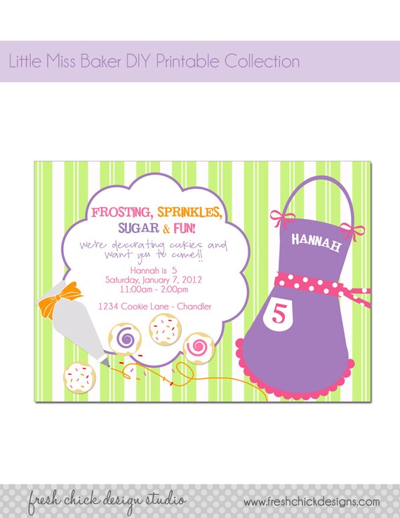 Printable Party Invitation - Cookie Decorating Baking Birthday Party Il_570xn